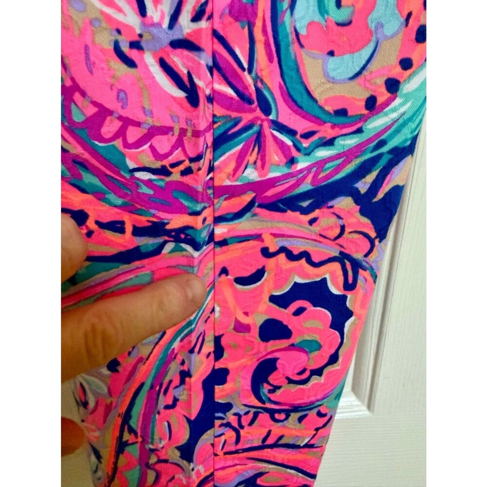 Lilly Pulitzer Print Pants Pink Blue Size 6 Slim Straight Ankle Preppy Resort - Picture 9 of 9